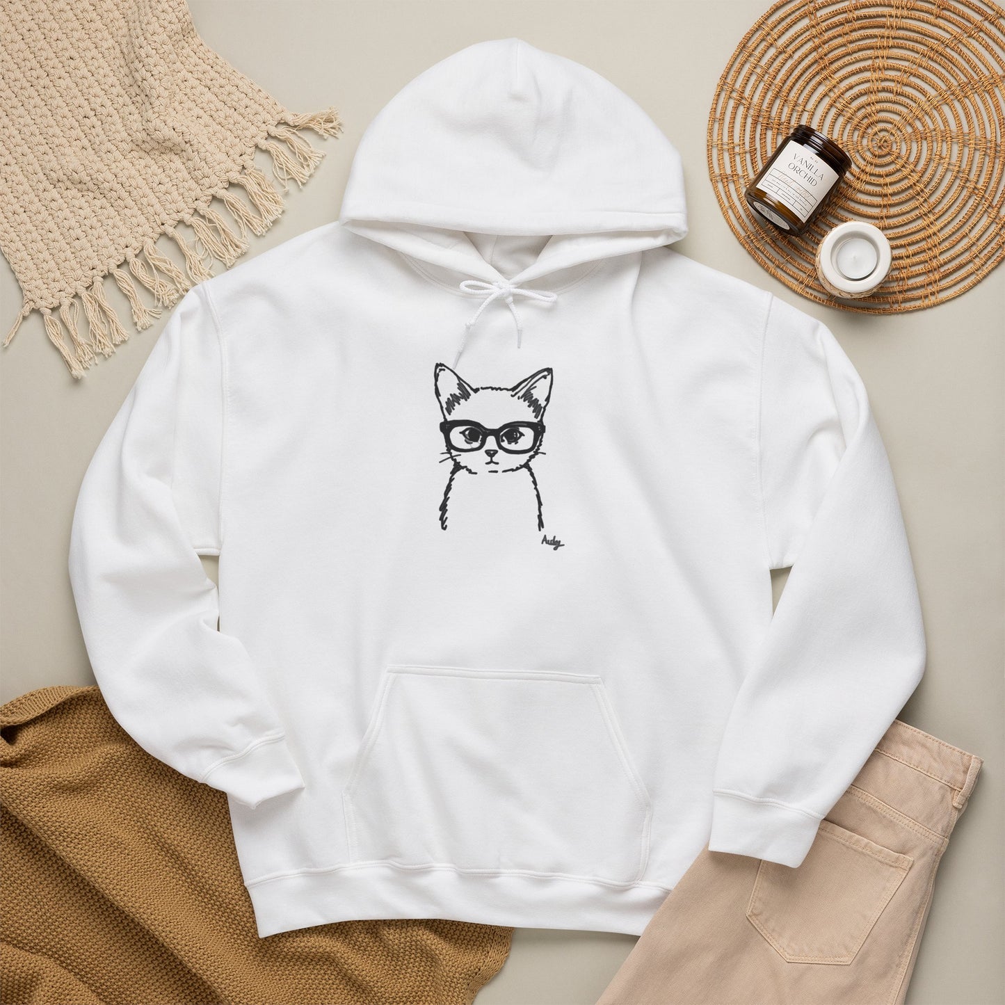 Cool Cat Hoodie – Minimal Sunglasses Cat Graphic Hooded Sweatshirt
