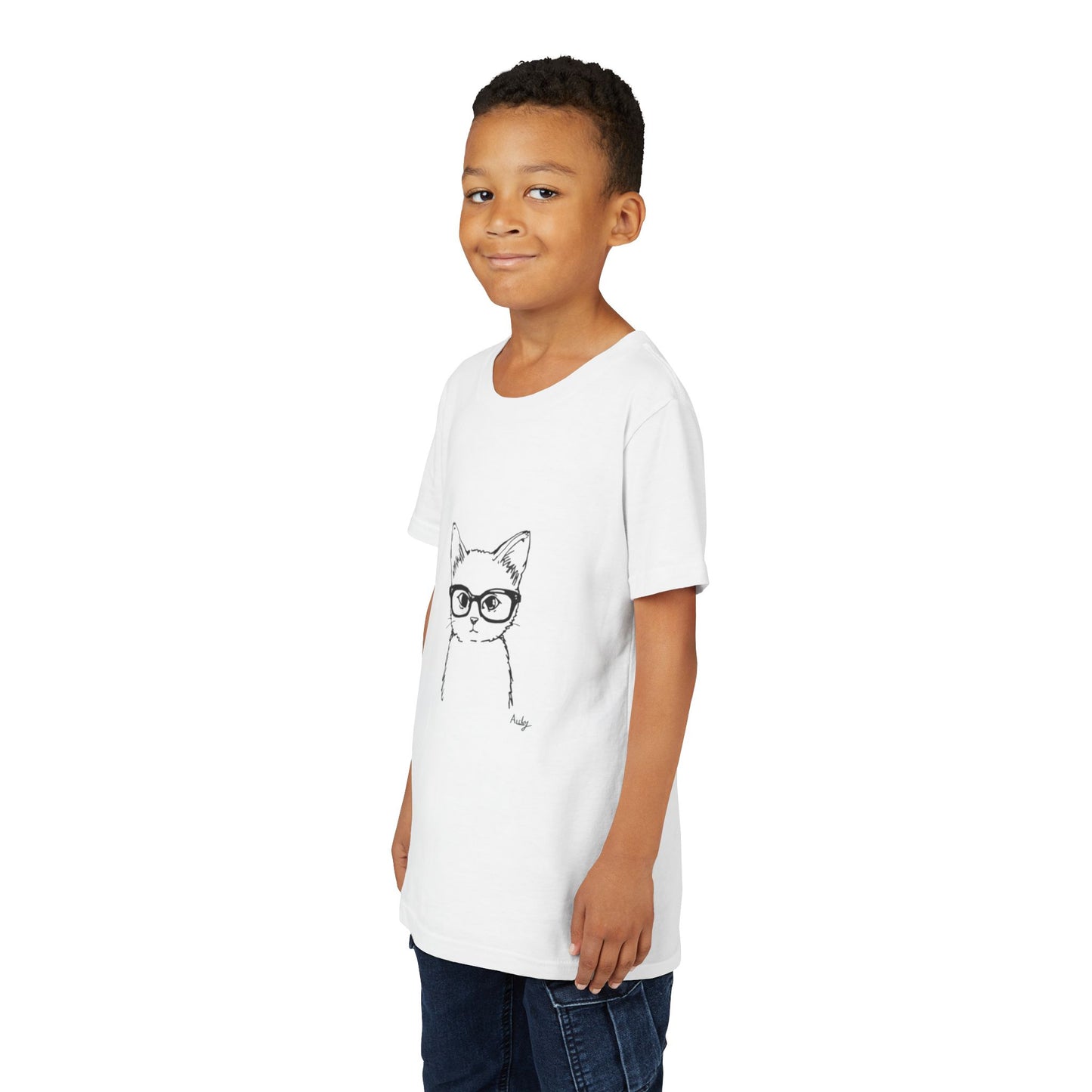 Kids Cat Tee with Glasses – Cute Nerdy Kitten Youth T-Shirt
