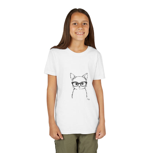 Kids Cat Tee with Glasses – Cute Nerdy Kitten Youth T-Shirt